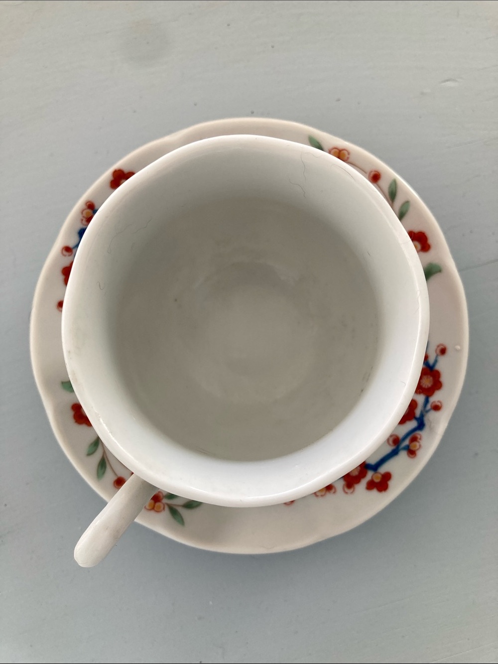 Porcelain Tea Cup & Saucer Set - White with Red Floral Pattern
